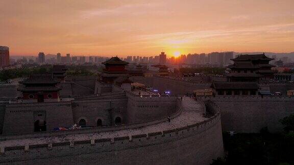 中国山西大同古城航拍夜景