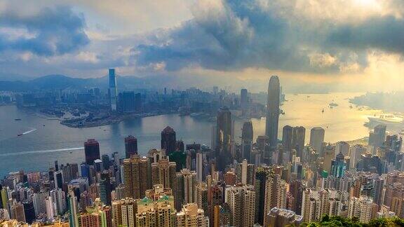 香港城市景观高视点香港太平山顶中国4K延时(摇摄)