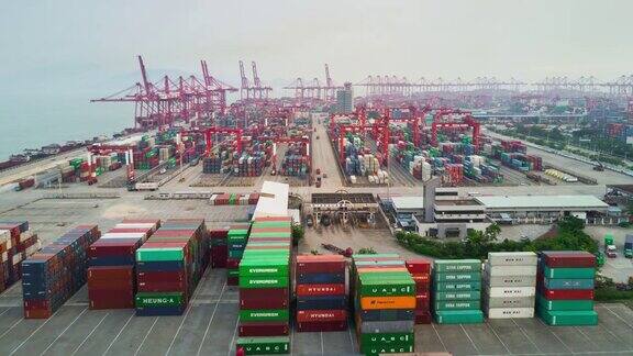 中国白天时间深圳著名港口航拍全景图4k时间间隔