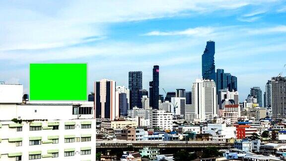 延时拍摄:泰国曼谷中央商务区绿色屏幕