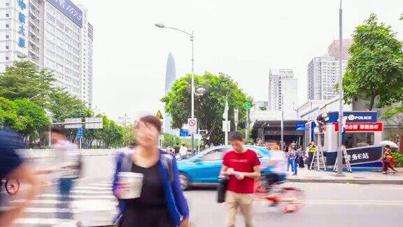 深圳城市著名的拥挤的人行道街道步行pov全景4k时间推移中国