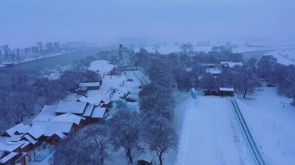 中国吉林雾凇岛的雪景