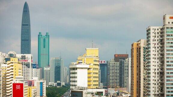 天光深圳著名城市景观市中心屋顶全景4k时间推移中国