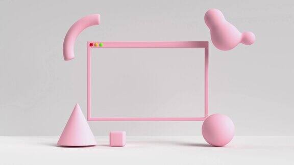 粉色空白框架窗口几何形状白色背景3d渲染运动