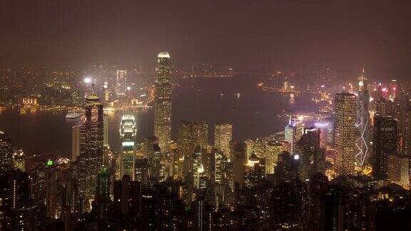 匹配白天和夜晚的城市景观建立4K拍摄时间从白天到夜晚:商业城市香港空中香港城市景观平移风格