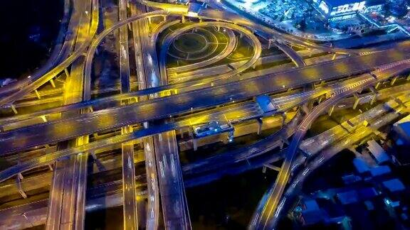 4k鸟瞰曼谷高速公路夜景