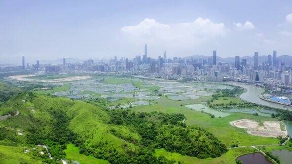 元朗香港鱼塘的鸟瞰图