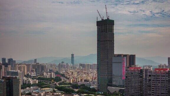 中国深圳阴天轻天空建设城市全景4k时间推移