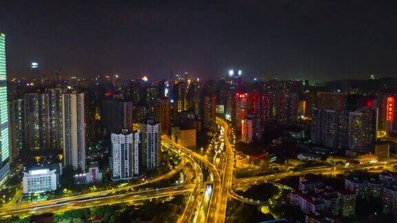 中国夜景时间照亮广州市景交通路口航拍全景4k时间