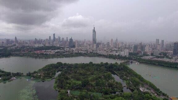 南京玄武湖城市全景航拍照片