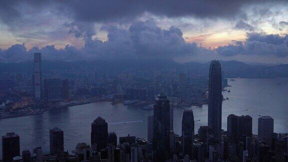 4K俯视图可以看到香港城市的日出时间