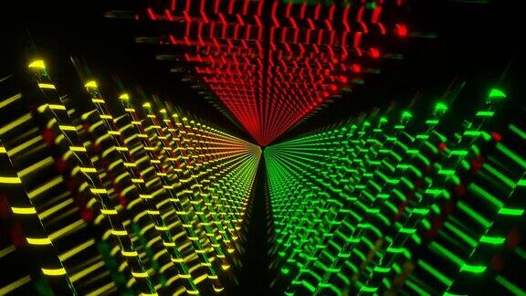绿色和黄色和红色霓虹灯螺旋光背景VJ环路在4K