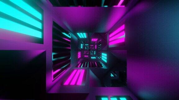 青色和粉红色发光镜像网络隧道背景VJ环路在4K
