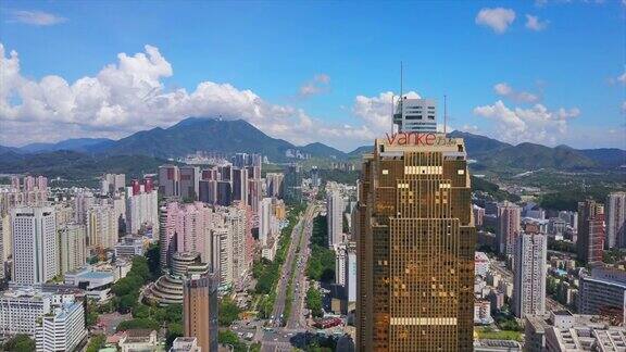 中国晴天深圳市景交通道路航拍全景4k