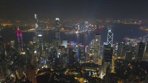 夜间灯光著名的香港城市大屿山湾航拍4k中国