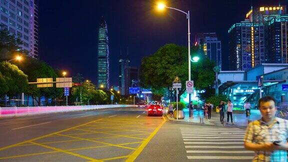 夜间时间深圳城市交通拥挤中心街道全景4k时间流逝中国