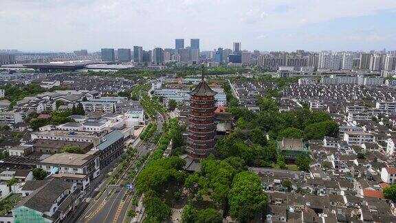 航拍中国苏州古城的风景