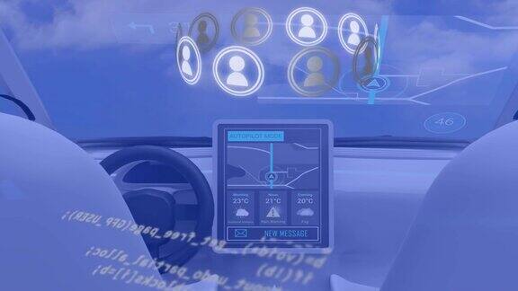 网络动画与图标和数据处理与汽车座舱在蓝色背景