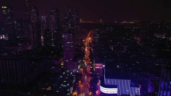 夜光南京市区交通十字路口航拍全景4k中国