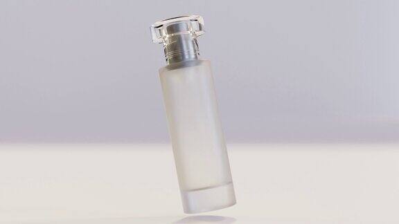 循环动画香水瓶旋转空中男性化妆品产品白色背景马桶水玻璃喷雾瓶胡子和胡子护理油3d渲染