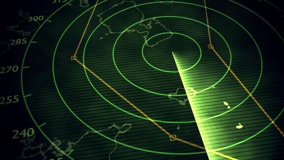 军用雷达屏幕正在扫描空中交通3D渲染无缝循环动画