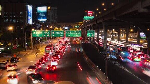 时间流逝夜晚交通堵塞泰国曼谷