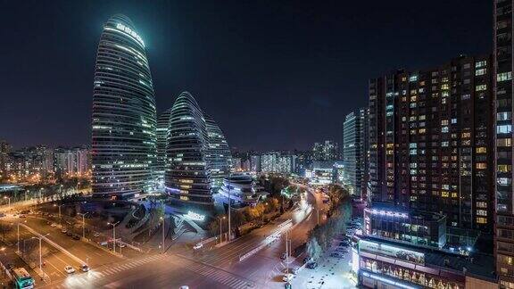 ZO照明摩天大楼在晚上北京中国