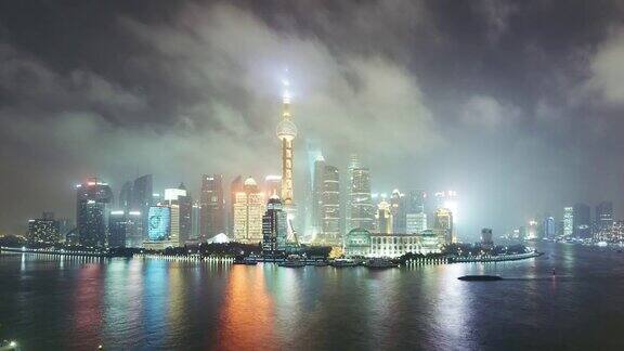 TD高角度上海市中心夜景上海中国