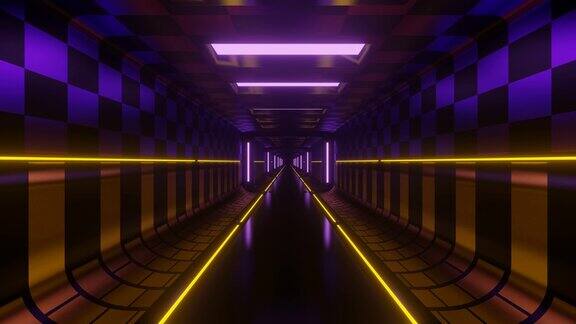 紫色和金色未来走廊背景VJ循环在4K