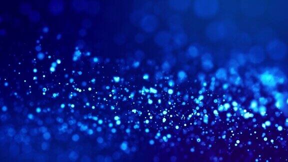 神奇的蓝色发光粒子在粘性液体中流动闪闪发光科幻小说4k3d科幻背景闪烁粒子景深和散景光磨作为alpha通道3.