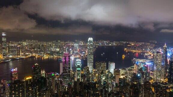 延时:傍晚空中的香港