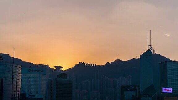 中国日落天空香港山城屋顶全景4k时间推移