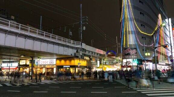 Panning:行人拥挤过眉代子购物街日本东京