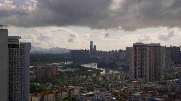 白天时间深圳城市景观香港景观屋顶全景4k中国