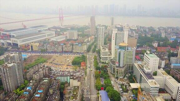 白天武汉城市景观江边工业全景4k中国