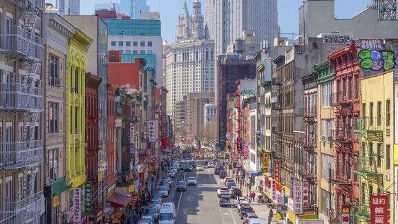 时间流逝和高角度的中国城曼哈顿纽约美国