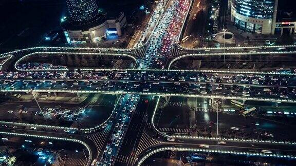 PAN鸟瞰图立交桥和城市交通在夜间北京中国