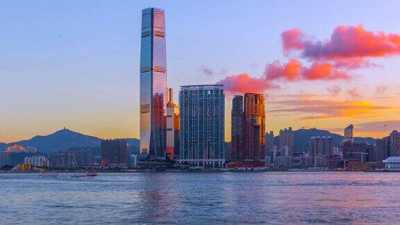 香港维多利亚湾的日出景象