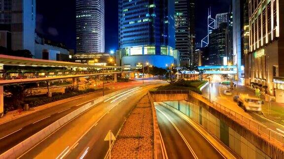 香港夜间交通城市景观4K时光流逝(缩小)