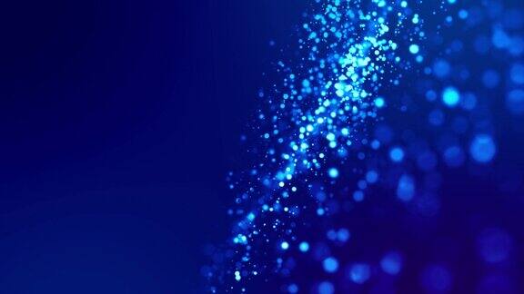 神奇的蓝色发光粒子在粘性液体中流动闪闪发光科幻小说4k3d科幻背景闪烁粒子景深和散景光磨作为alpha通道79