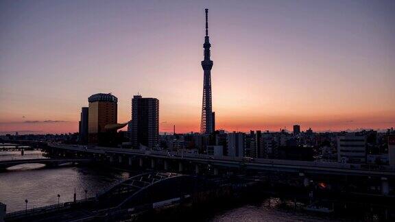 东京天空树东京的地标时间流逝日出早晨在东京日本