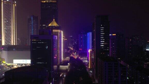 夜间南京市区交通街道航拍4k中国