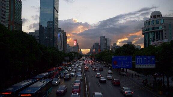 日落时分深圳市区交通街道大桥全景4k中国