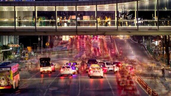 曼谷夜间交通的时间流逝