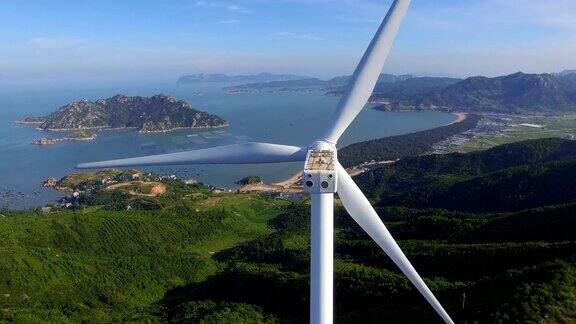 中国福建沿海风力涡轮机鸟瞰图