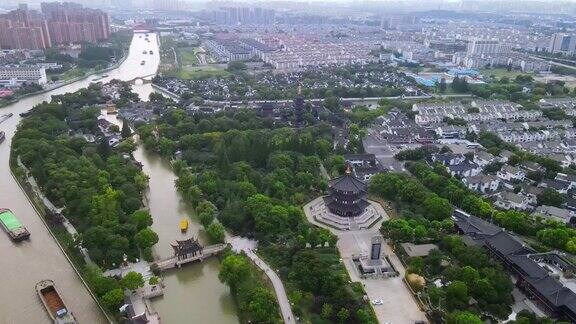 航拍中国苏州古城的风景