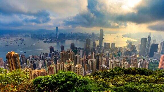 香港城市景观高视点香港太平山顶中国4K时间流逝