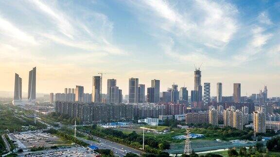 南京河西新城城市景观的时间流逝日落中国