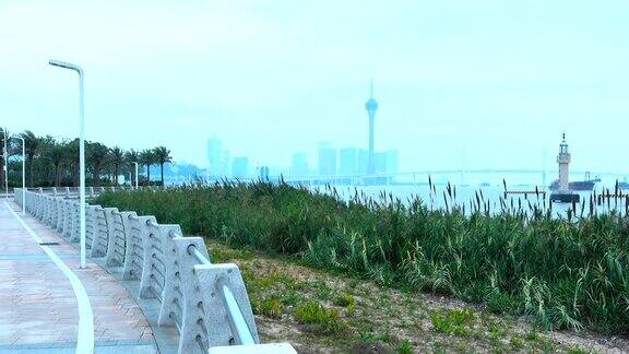 从中国珠海俯瞰澳门城市景观
