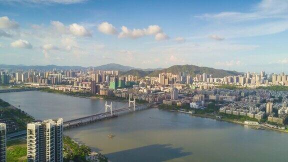 中国晴天时间珠海市景河桥湾航拍全景4k时间流逝